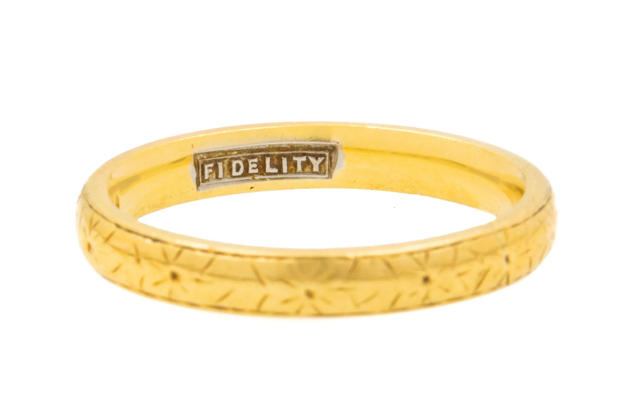 18ct Gold Orange Blossom Engraved Wedding Ring, Engraved 'Fidelity'