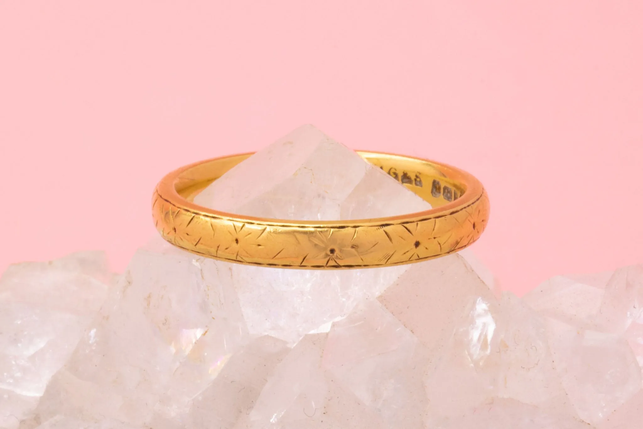 18ct Gold Orange Blossom Engraved Wedding Ring, Engraved 'Fidelity'