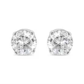 .925 Sterling Silver 1/4 Cttw Round Brilliant-Cut Near Colorless Diamond Classic 4-Prong Stud Earrings (I-J Color, I1-I2 Clarity)