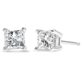 AGS Certified Princess-Cut Square Colorless Diamond 4-Prong Solitaire Stud Earrings in 14K Gold (K-L Color, SI2-I1 Clarity)