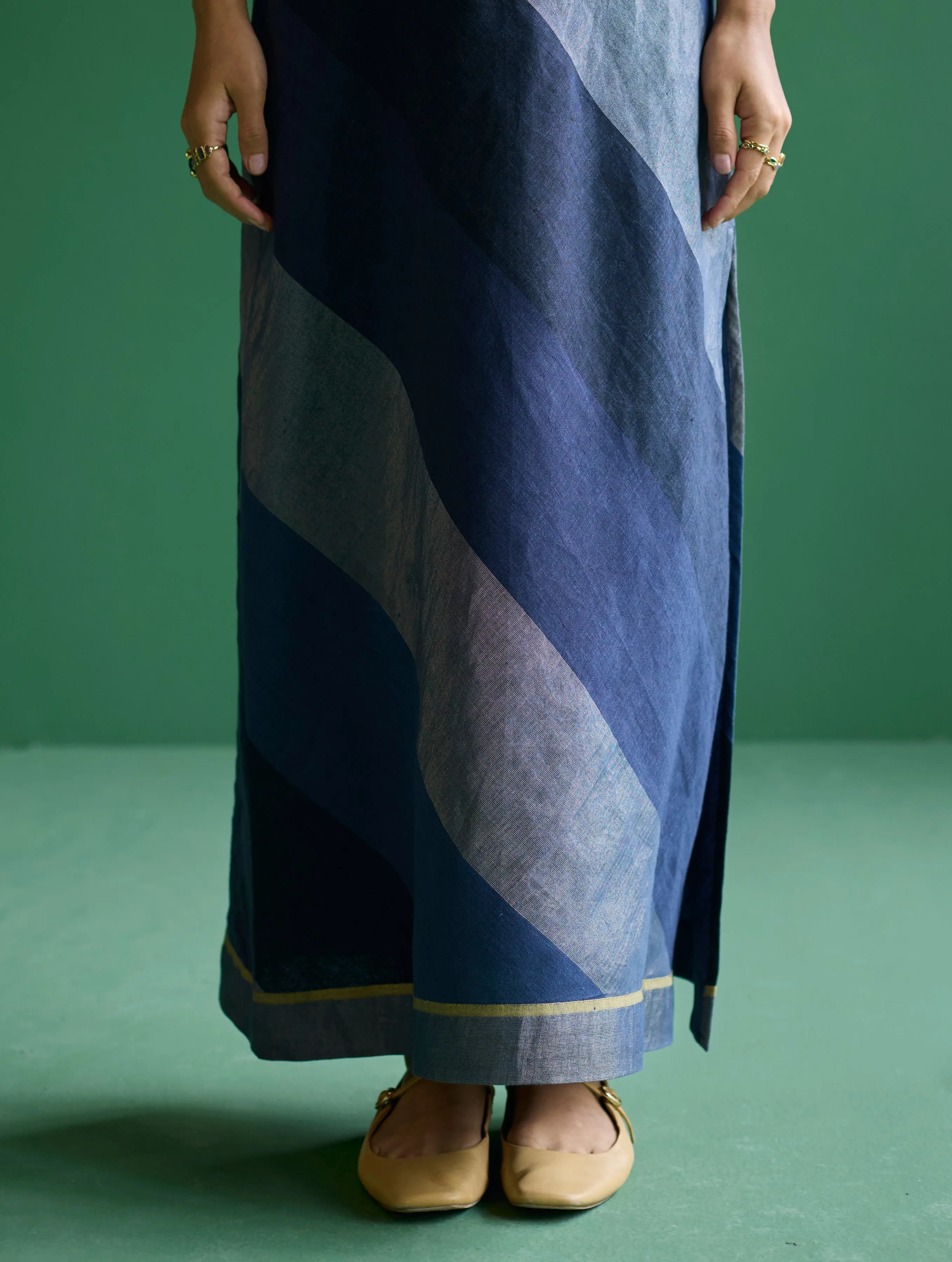 Akito Bias Linen Stripe Dress - Navy