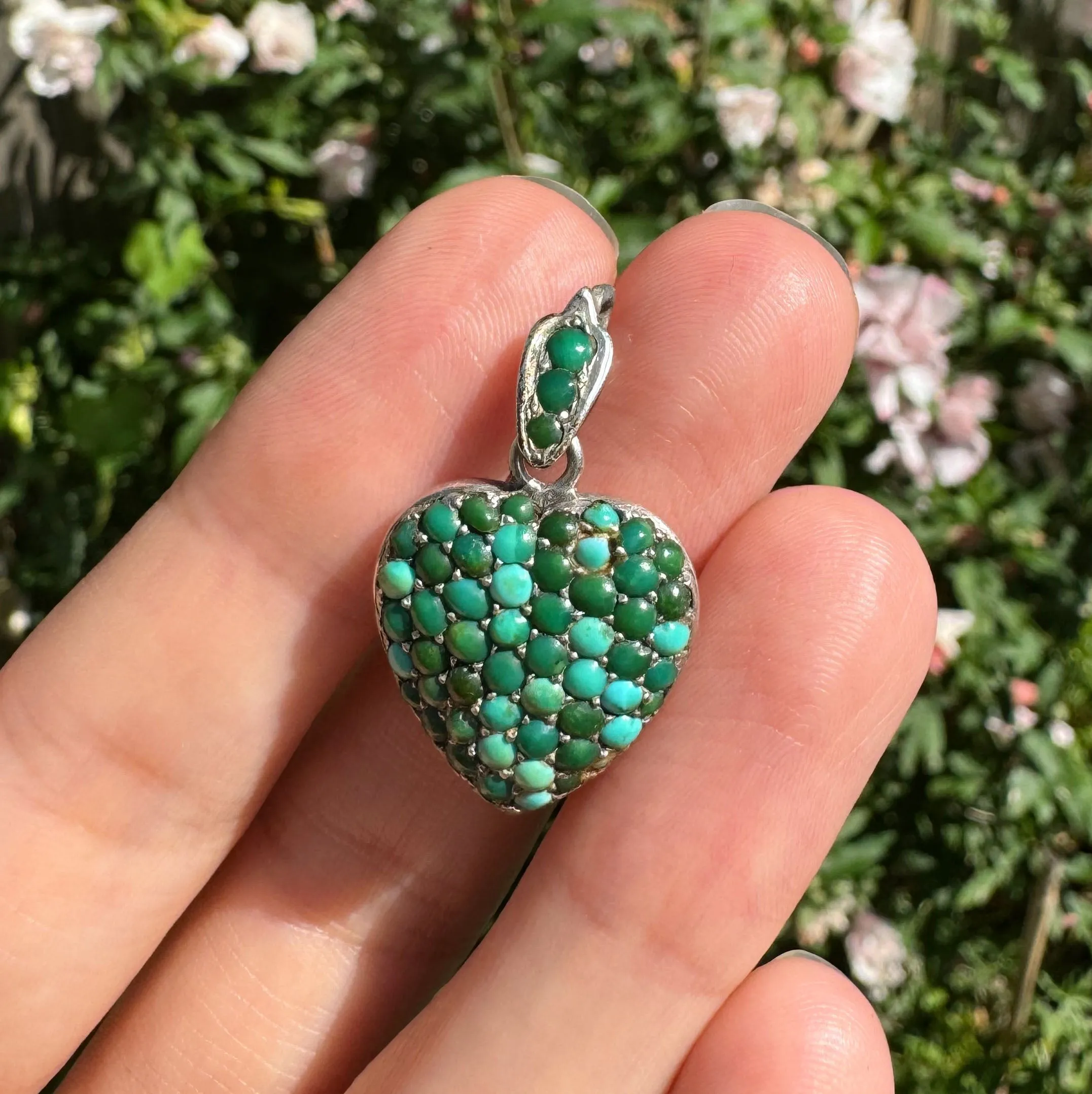 Antique Victorian Turquoise Heart Locket Charm