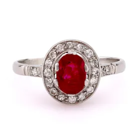 Art Deco Inspired 1.03 Carat Ruby Diamond Platinum Cluster Ring