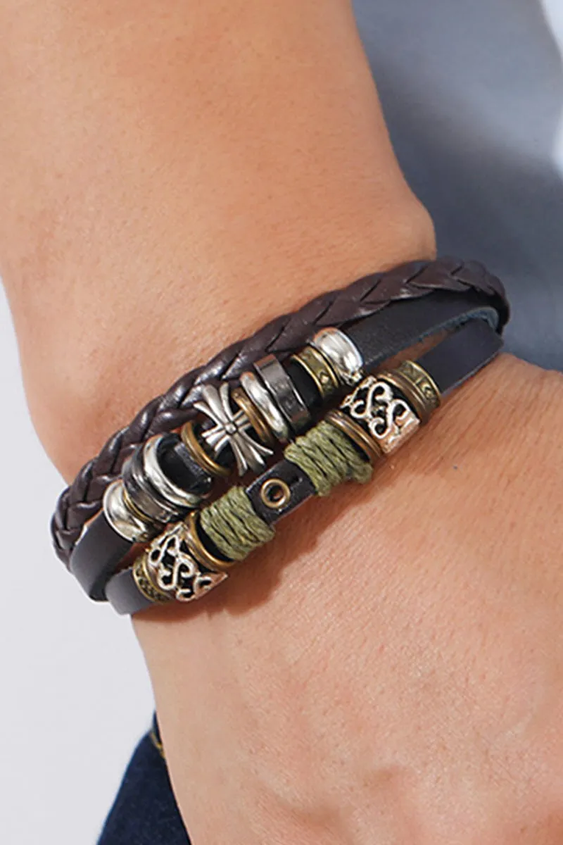 BEADED SIMPLE LEATHER MULTI-LAYER BRACELET