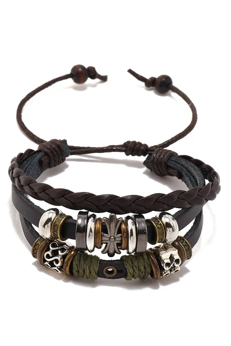 BEADED SIMPLE LEATHER MULTI-LAYER BRACELET