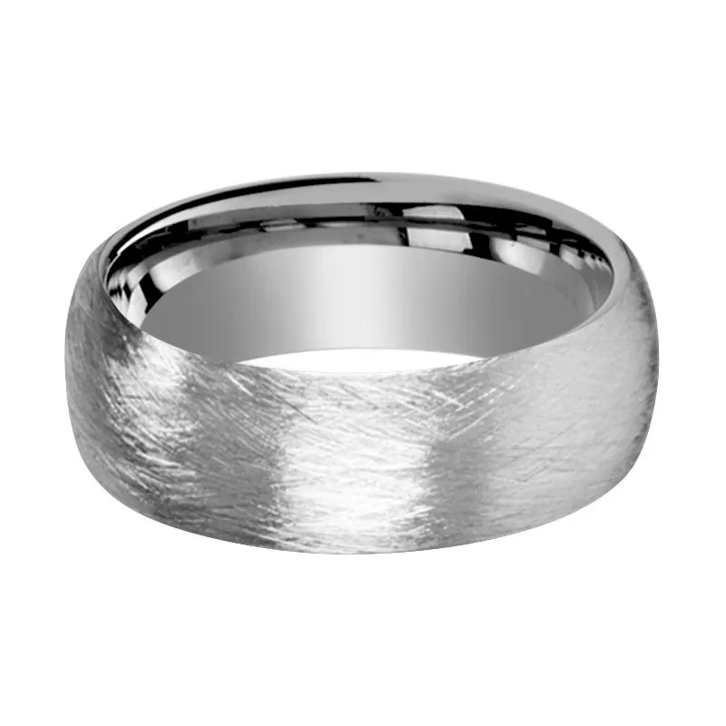 BLACKWALD | Silver Tungsten Ring, Deep Texture Brushed Finish, Domed