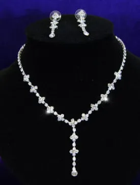 Bridal Wedding Dangling Crystal Necklace Earrings Set XS1029