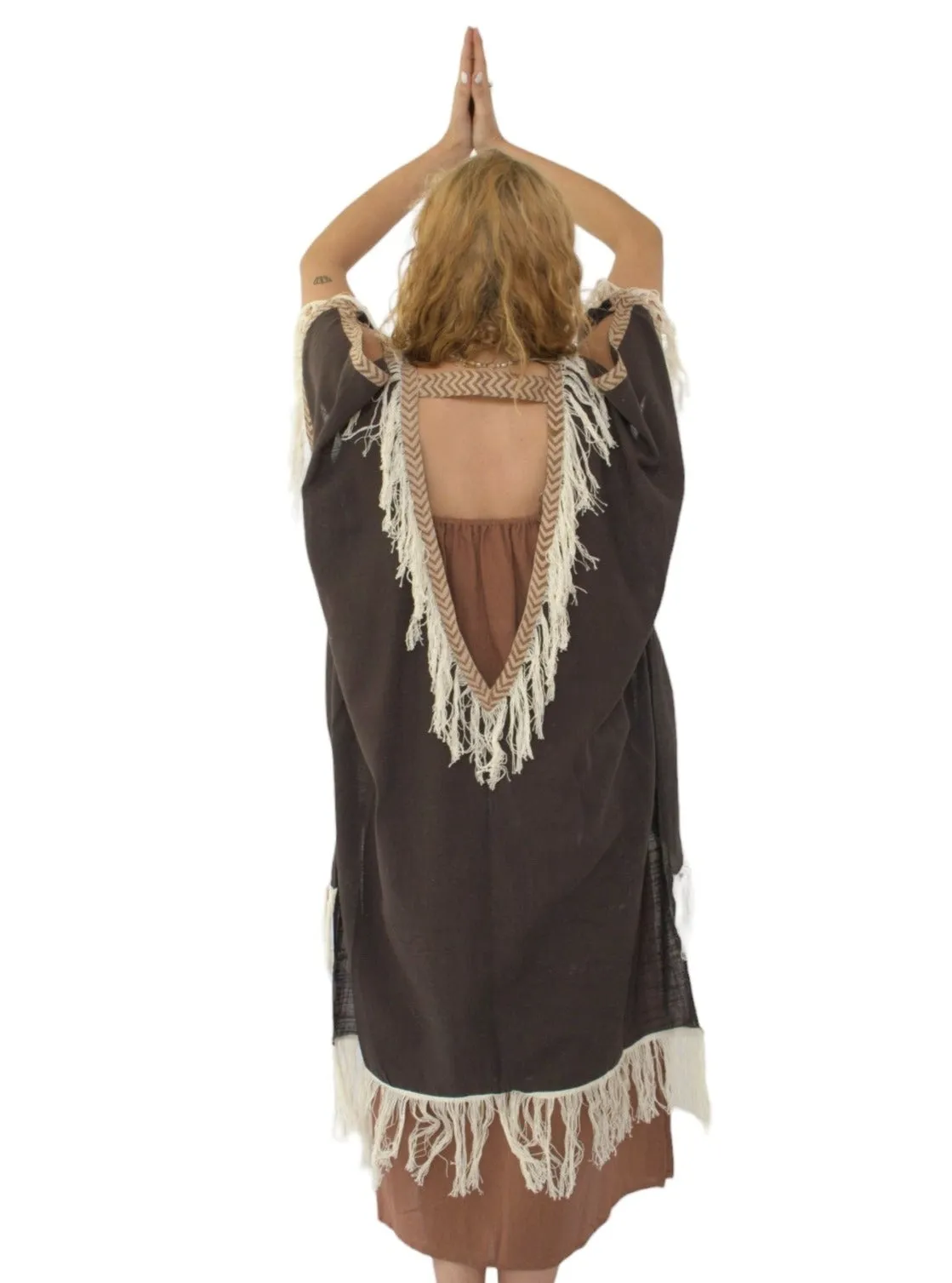 Cacao Organic Cotton Shrug with Fringe