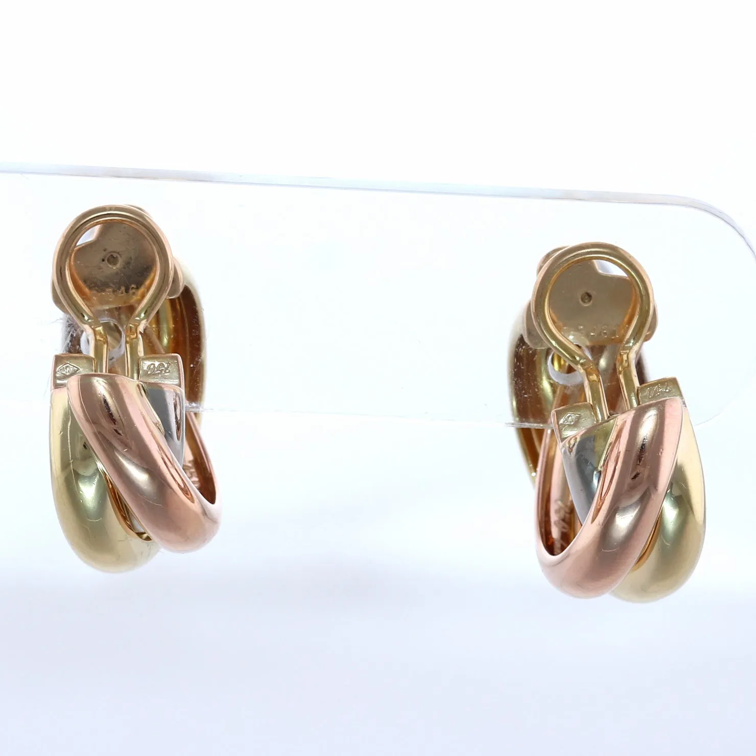 Cartier 18k Tri Color Gold Trinity Hoop Clip-On Earrings