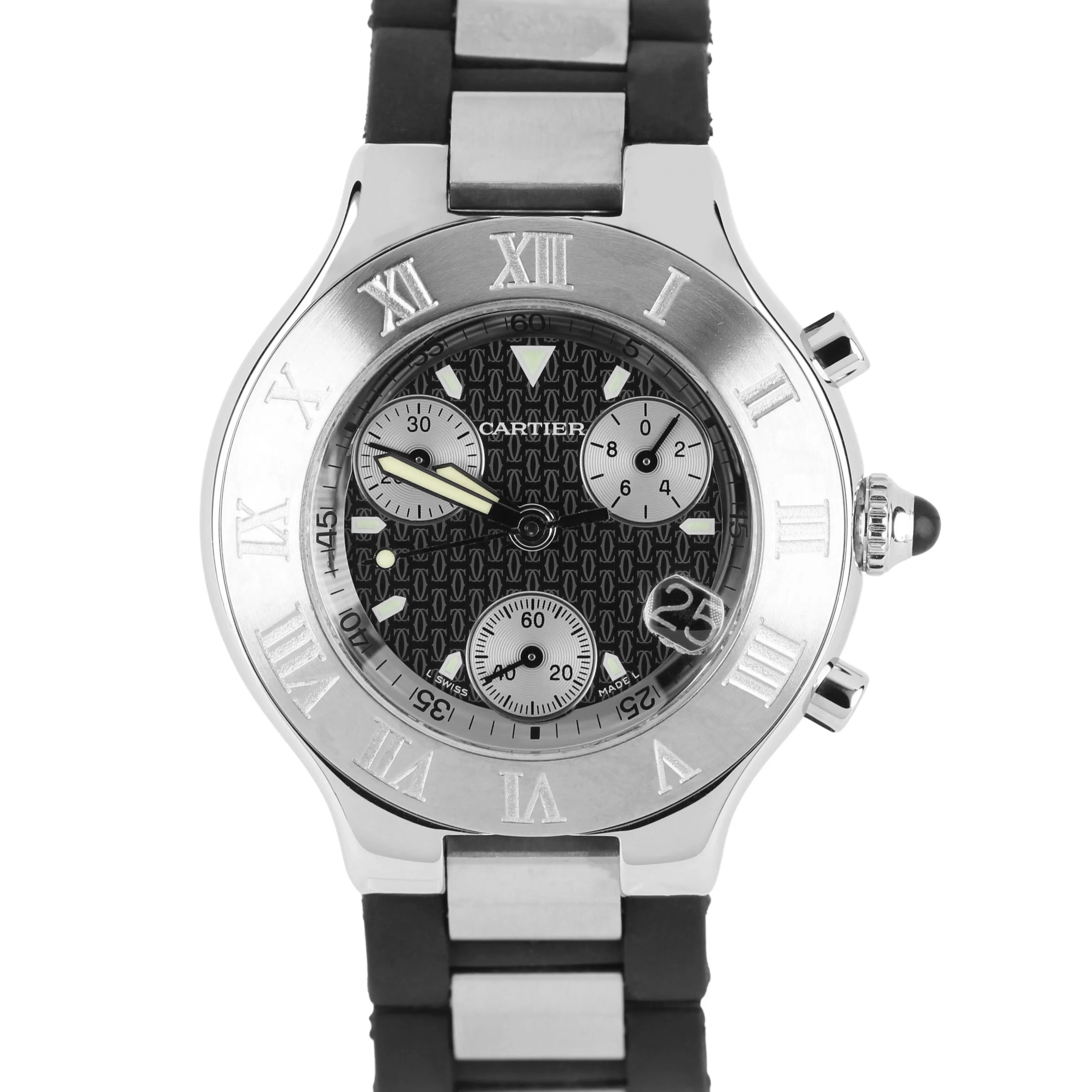 Cartier 21 Chronoscaph Chronograph Quartz Black 38mm Stainless Steel 2424 Watch