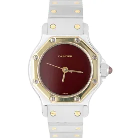 Cartier Santos Octagon Two Tone 18k Gold Stainless Burgundy 26mm 2966 Watch