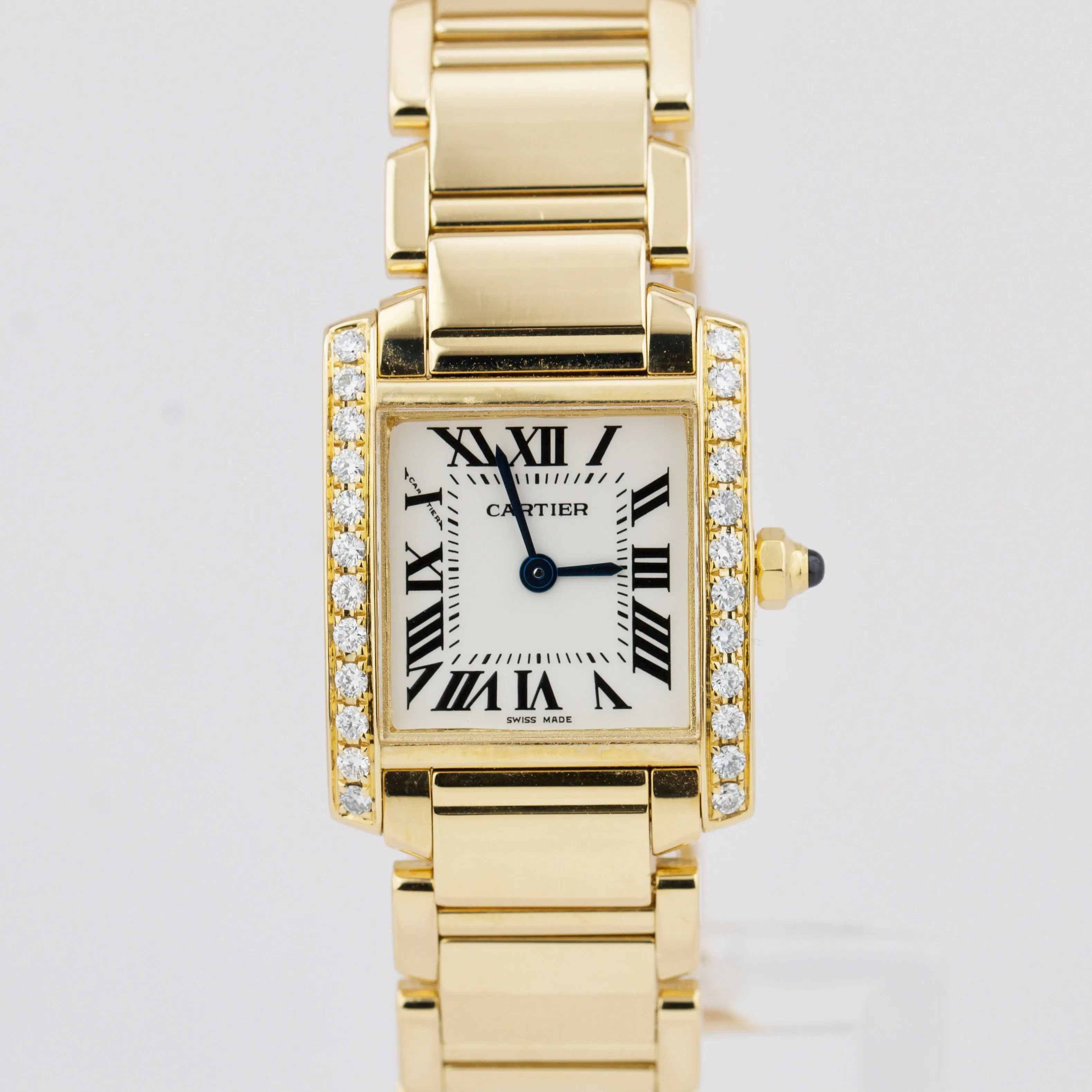 Cartier Tank Française 18K Yellow Gold White DIAMOND Bezel 20mmx25mm 2385 Watch