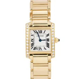 Cartier Tank Française 18K Yellow Gold White DIAMOND Bezel 20mmx25mm 2385 Watch