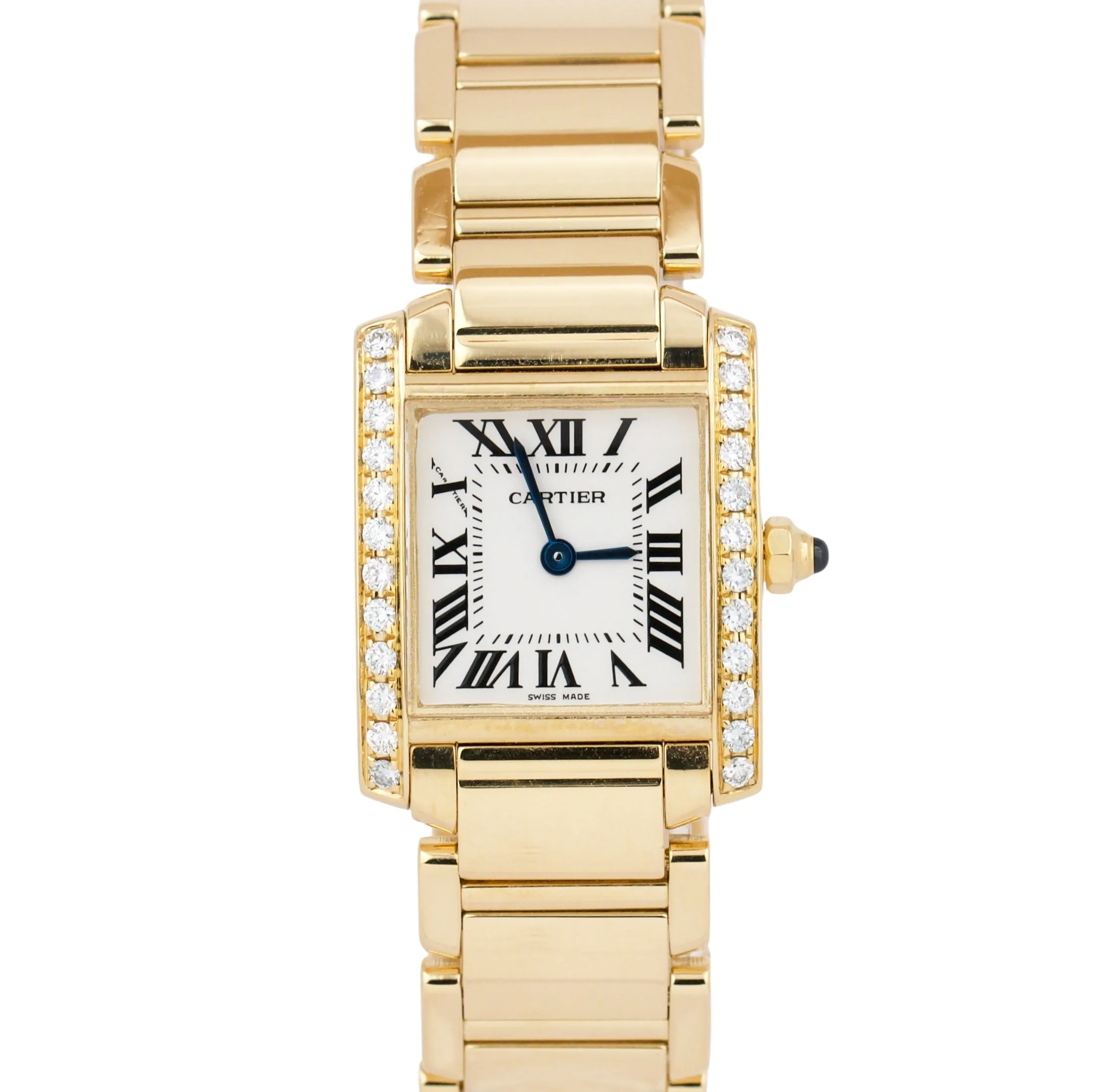 Cartier Tank Française 18K Yellow Gold White DIAMOND Bezel 20mmx25mm 2385 Watch