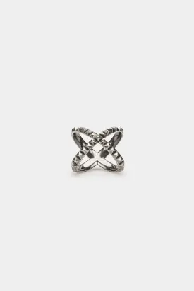 Crossed studded silver ring