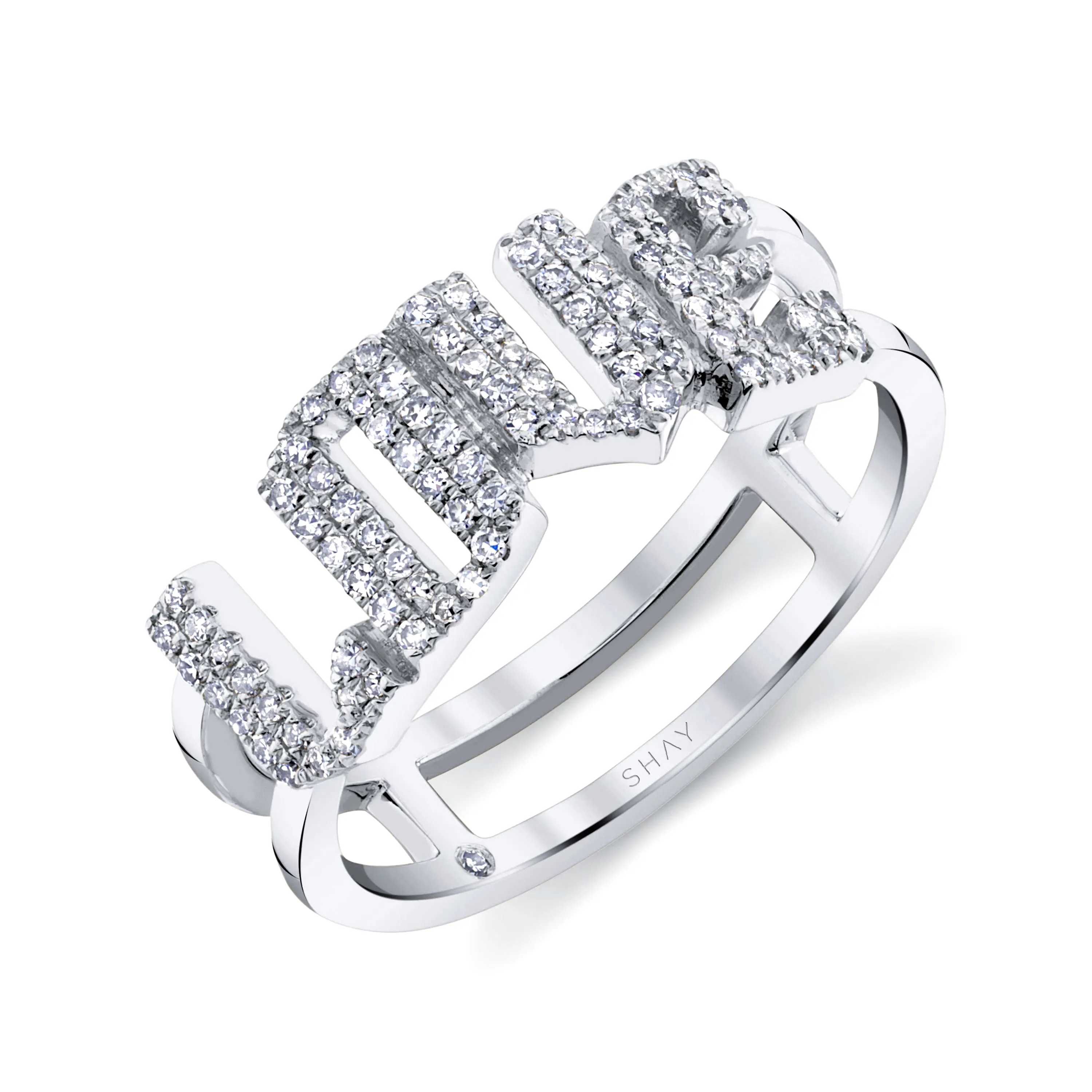 DIAMOND PAVE PERSONALIZED STACKED 4 LETTER RING