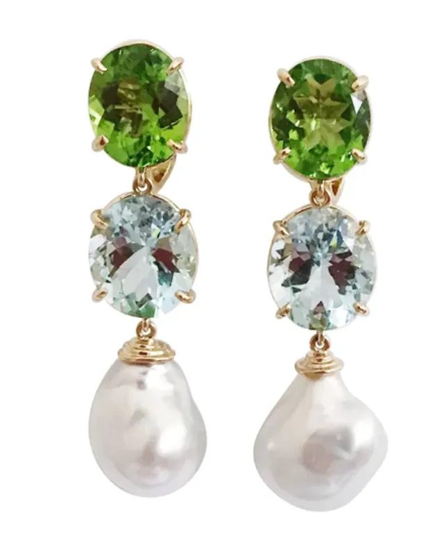 Elegant Three-Stone Drop Earring with Citrine and Baroque Pear and Diamonds