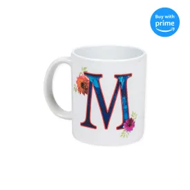 Floral Monogram Letter M, 11 Ounce Ceramic Coffee Mug