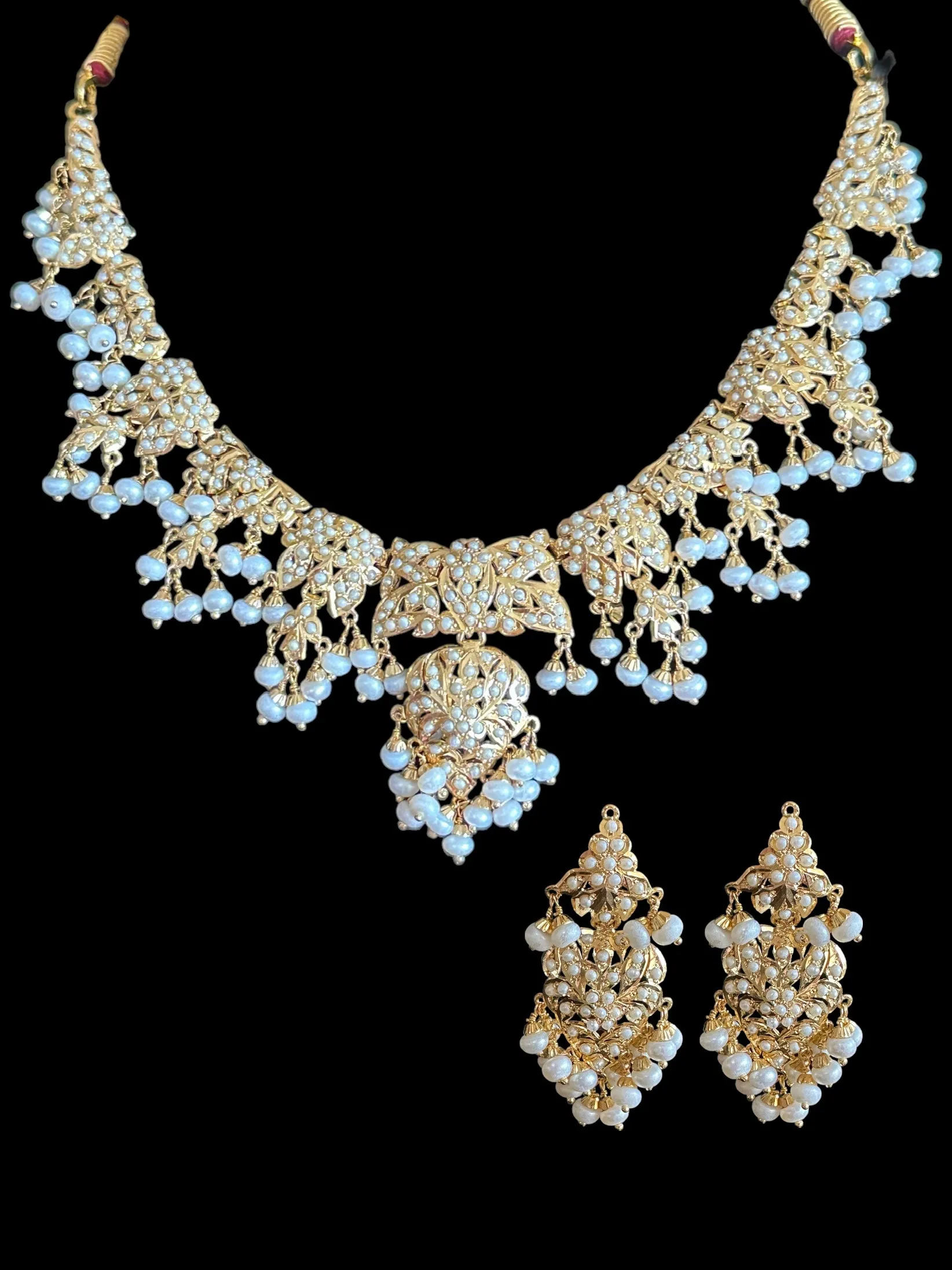 Fresh water pearl jadau necklace with earrings in gold plated silver ( READY TO SHIP)