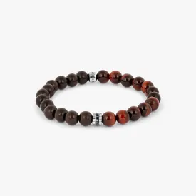 Gear Trio Beaded Bracelet in Rhodium Silver with Red Tiger Eye