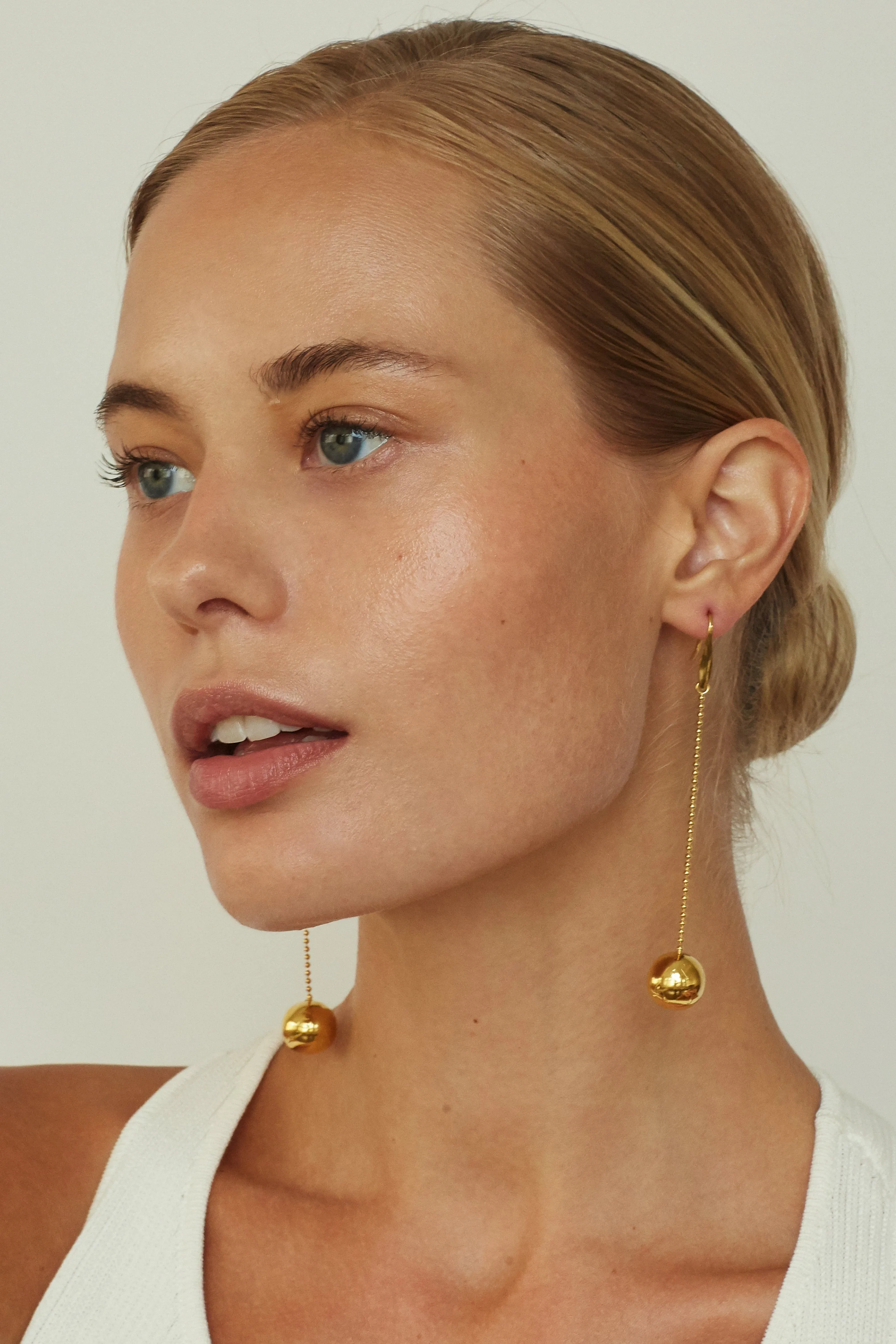 Gold Drop Sphere Earrings