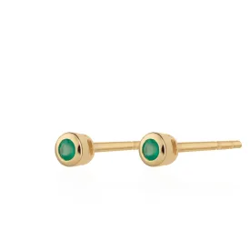 Gold Plated May Birthstone Teeny Stud Earrings (Emerald)