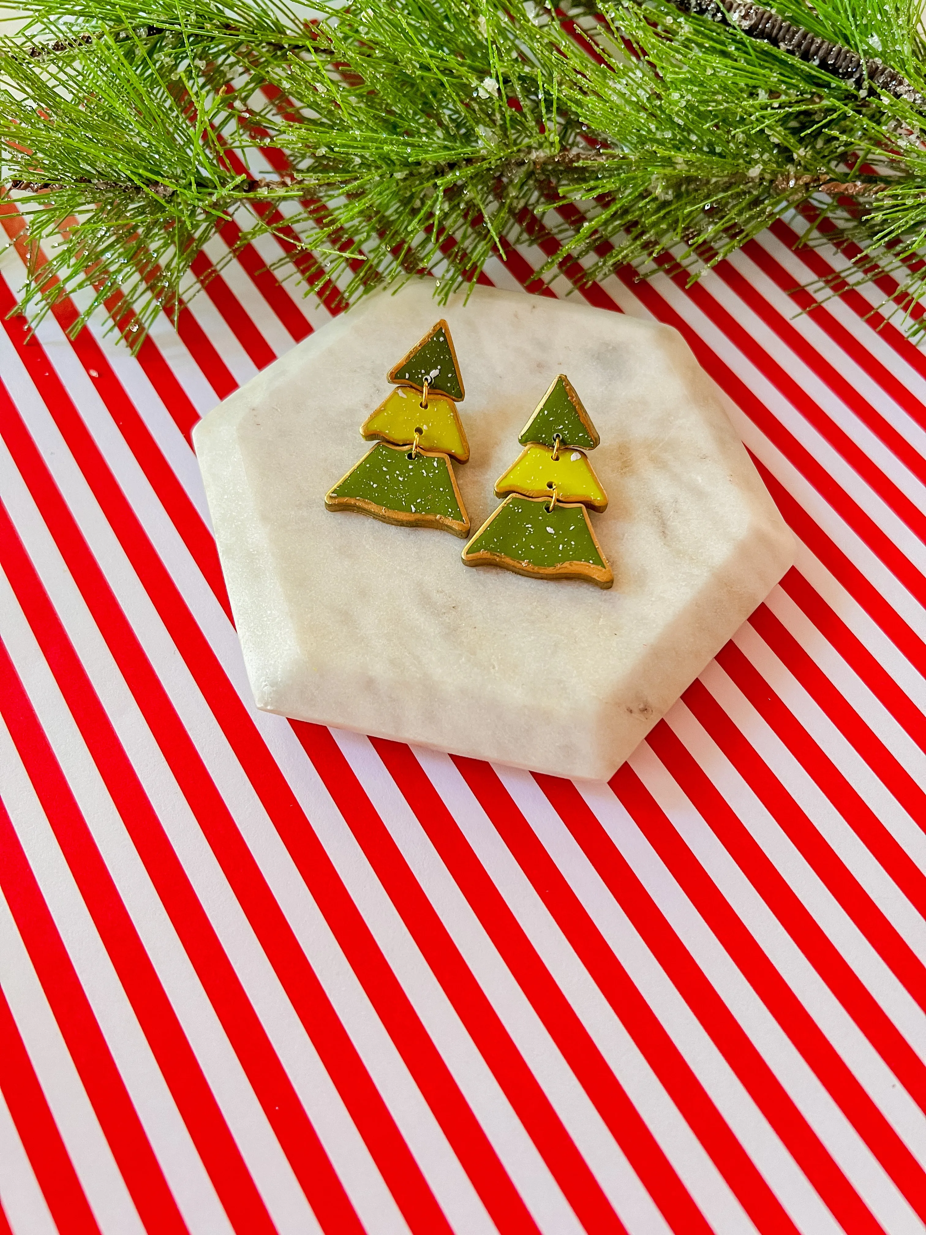 Golden Christmas Tree | Clay Earrings