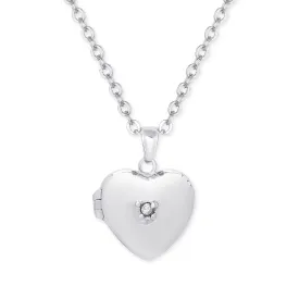 Heart Locket with CZ - Silver