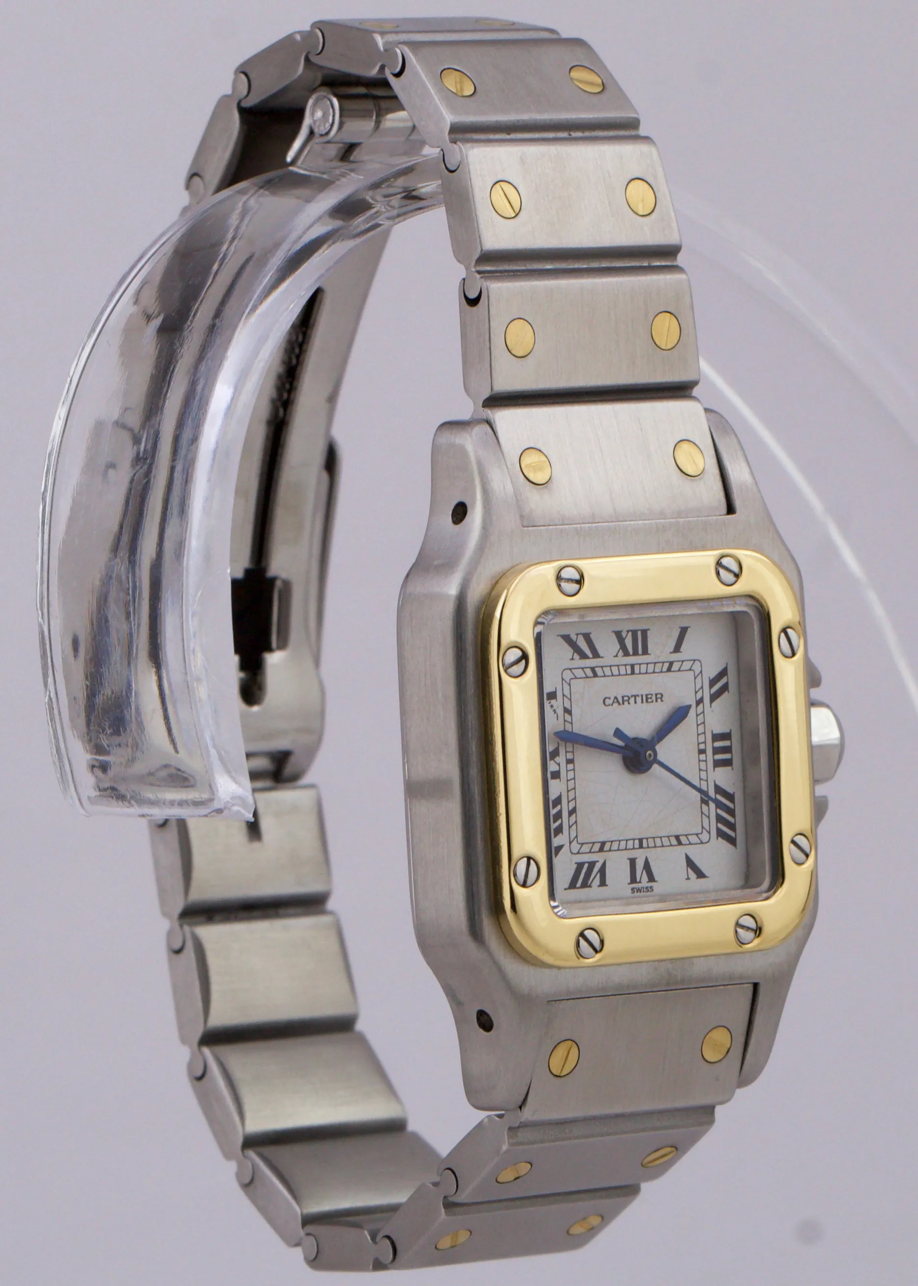 Ladies Cartier Santos Automatique IVORY ROMAN Two-Tone 18K Gold Steel 24mm 0902