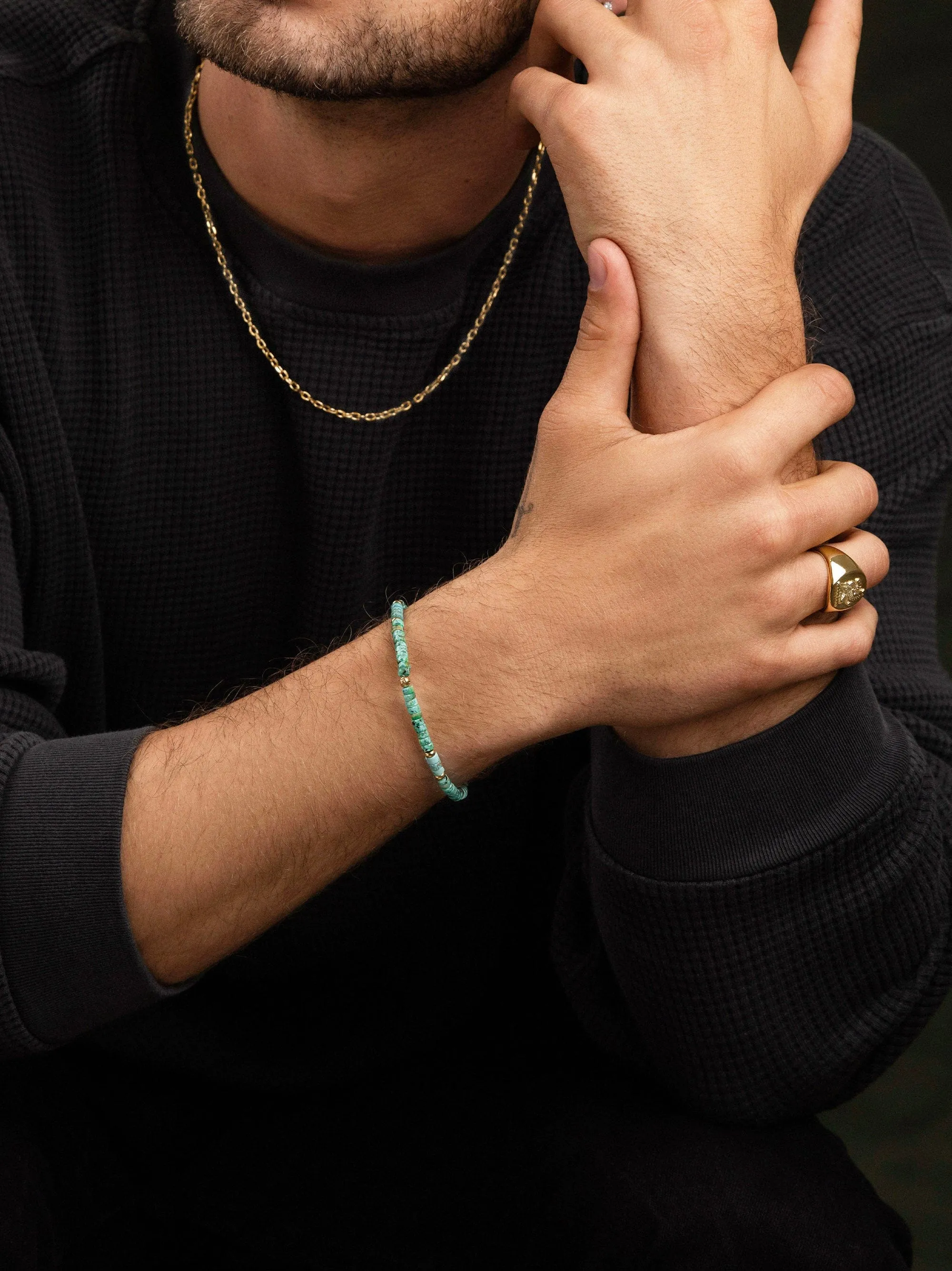 Men's Wristband with Turquoise and African Turquoise Heishi Beads