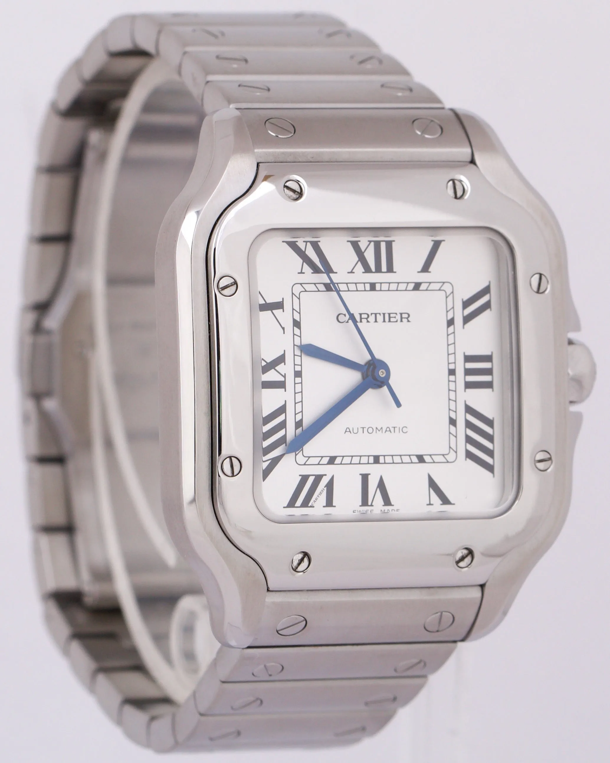 MINT Cartier Santos Mid-Size 35mm WHITE Roman Stainless Steel WSSA0029 4075