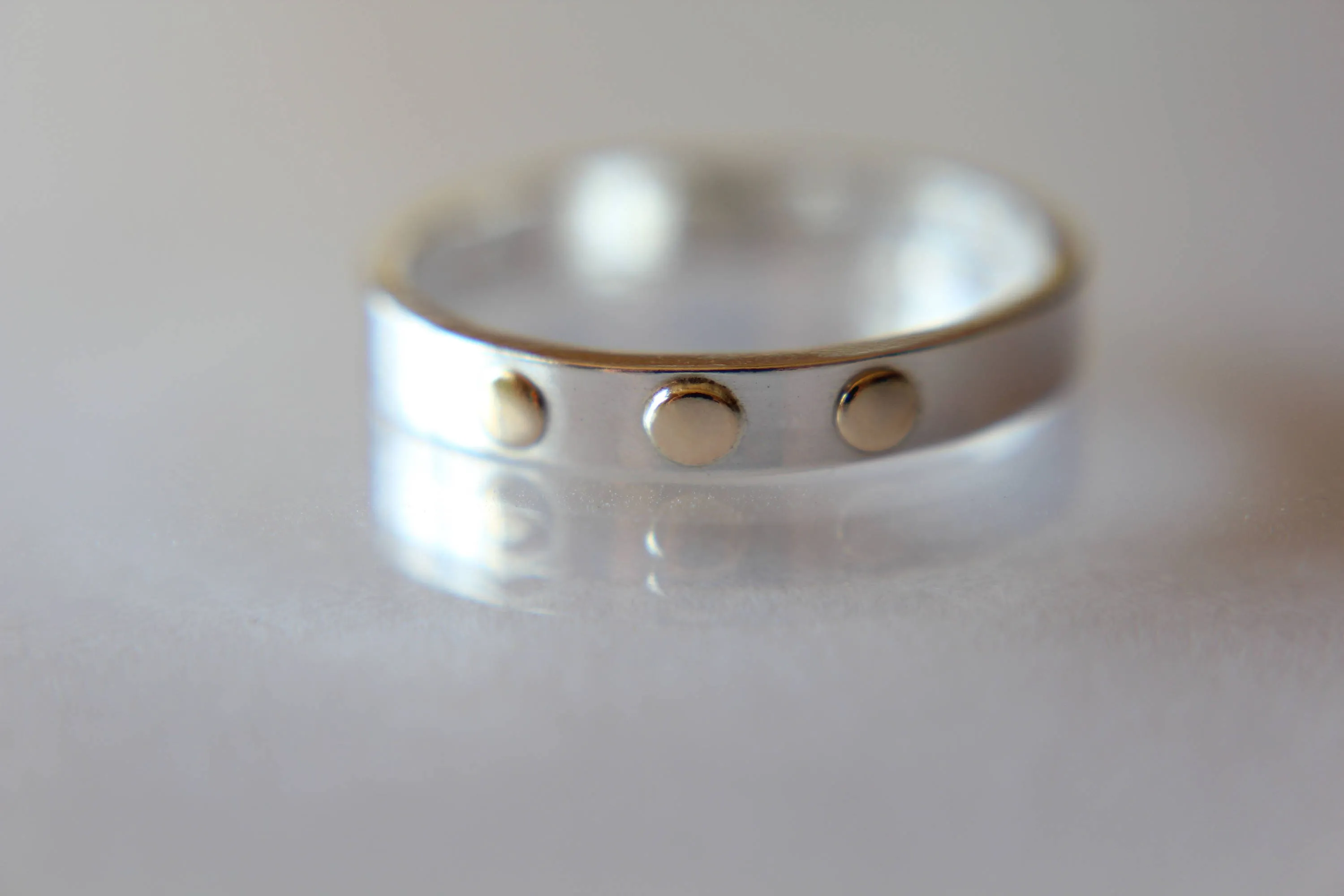 Modern Silver Band, Three Gold Dots, Simple Gold And Silver Ring, Modern Jewelry, Boho, Unique Jewelry, Everyday, Stacking Band, Solid Gold