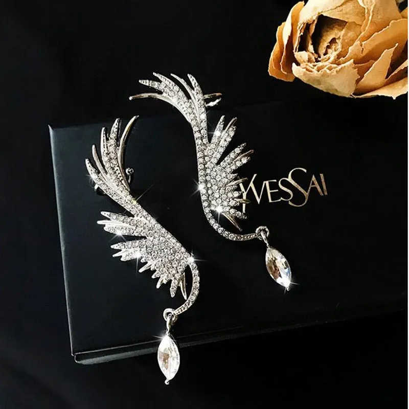 New Angel wings Rhinestone Hanging Dangle exquisite Exaggerated Fashion Stud Earrings elegant Prevent Allergy Earrings