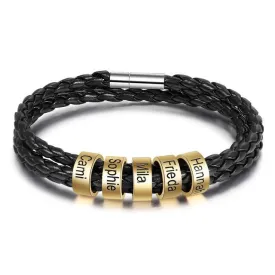 Personalized Multilayer Leather Bracelet -  PU Leather Vintage Name Beads Braided Band