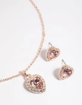 Pink Heart Necklace & Earrings Set