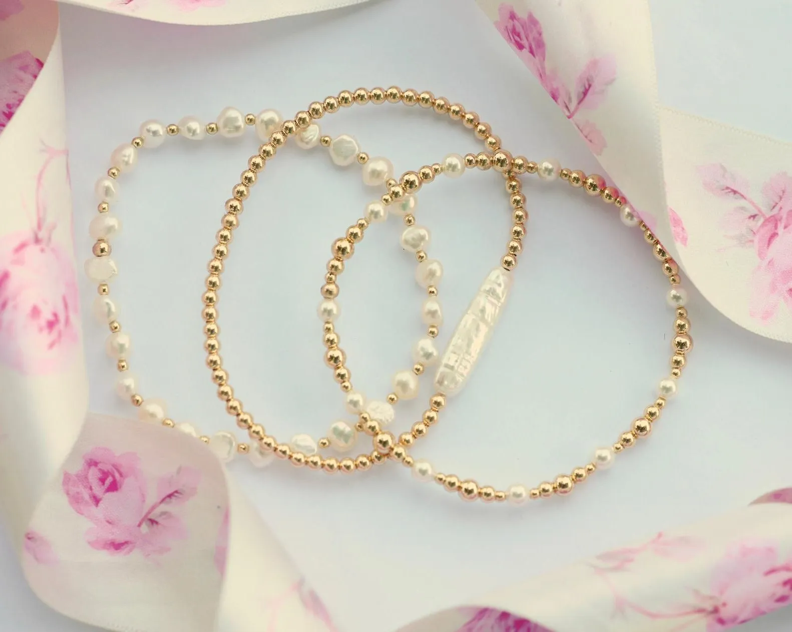 "Sydney" Gold Filled Beaded Bracelet Stack