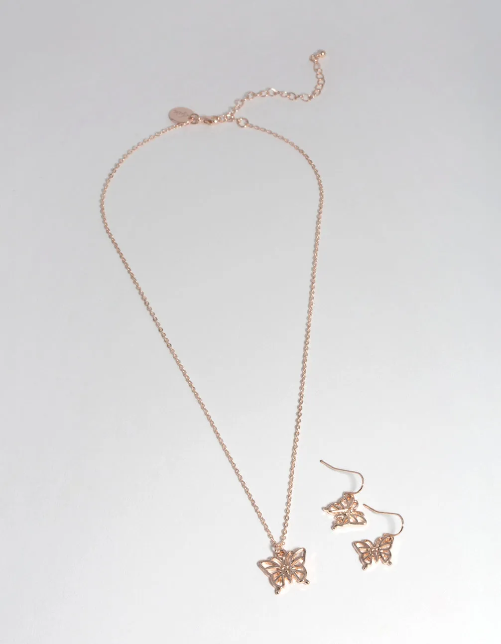 Rose Gold Butterfly Earring & Necklace Set