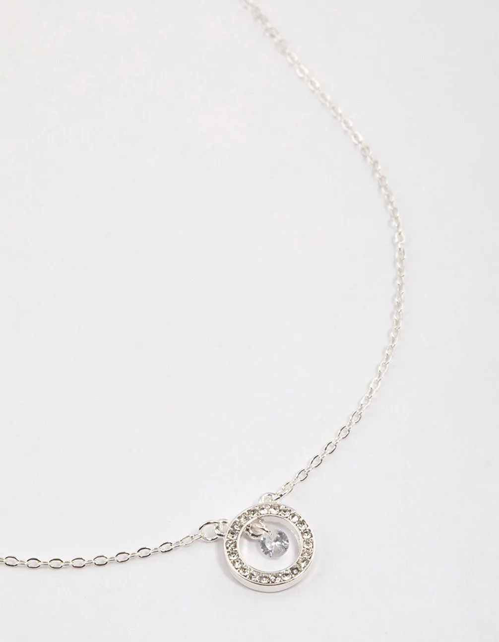 Silver Diamante Drop Open Circle Necklace & Polishing Set