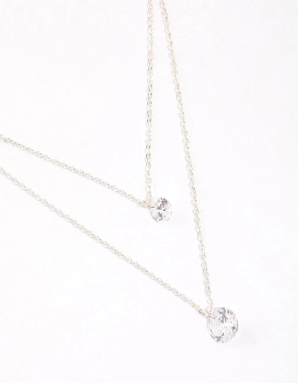 Silver Double Row Cubic Zirconia Necklace & Polishing Set