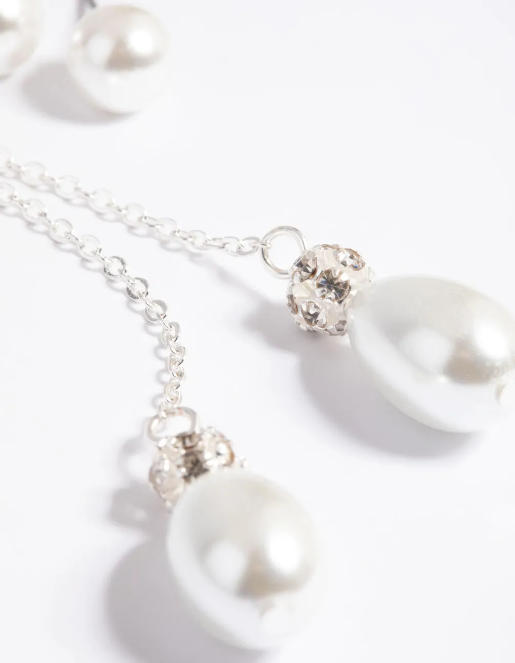 Silver Pearl Necklace & Earrings Set