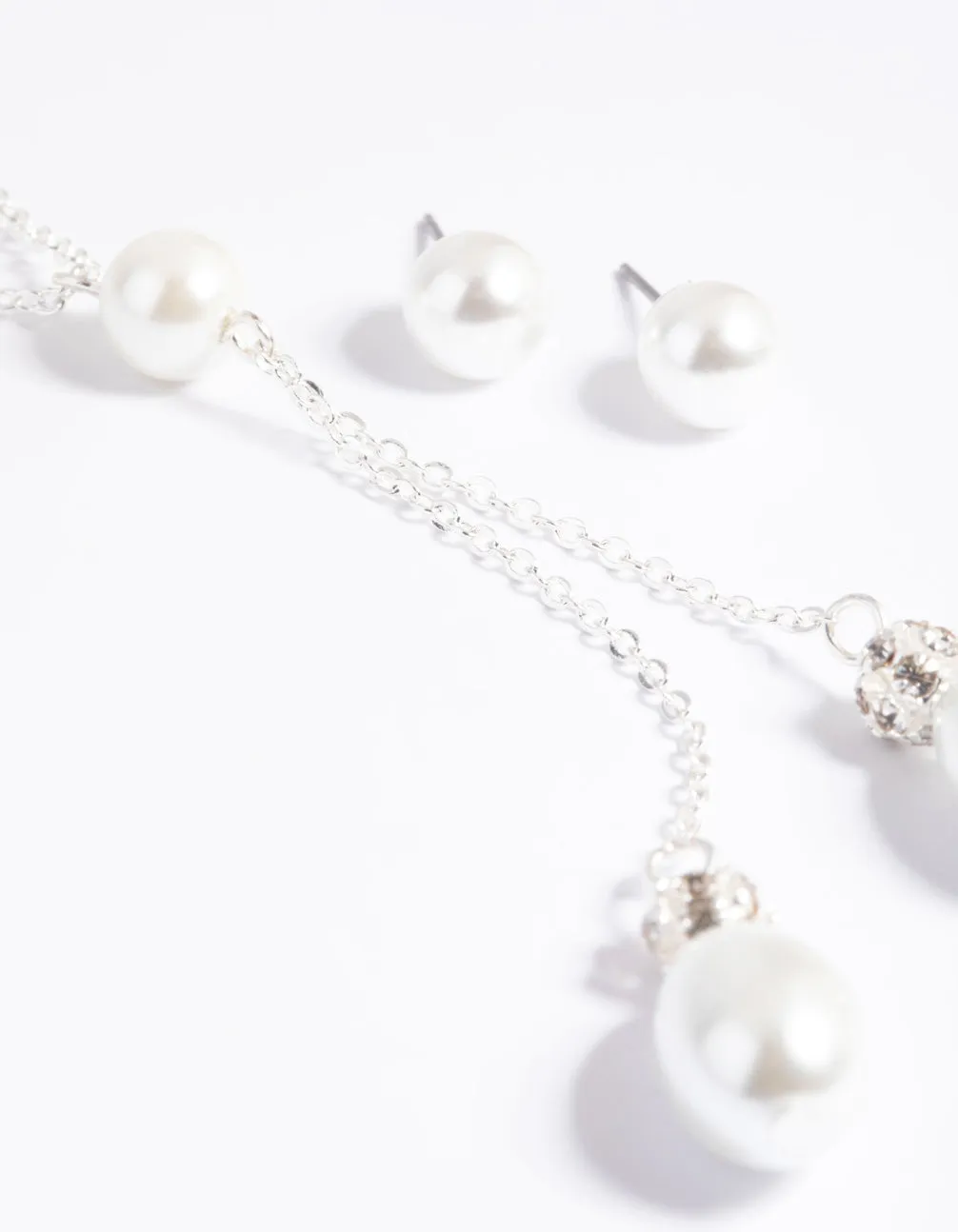 Silver Pearl Necklace & Earrings Set