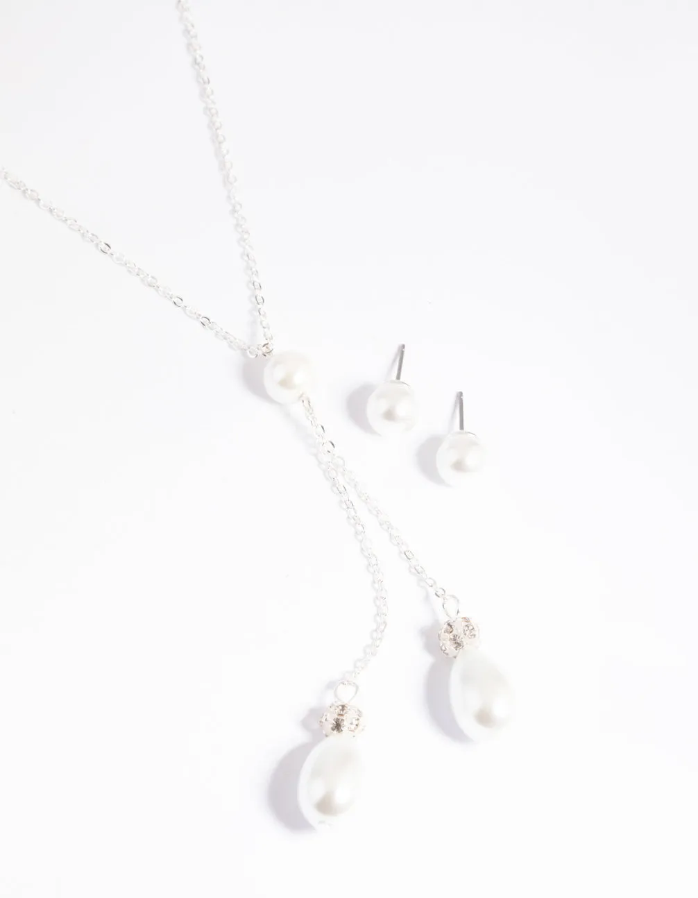 Silver Pearl Necklace & Earrings Set