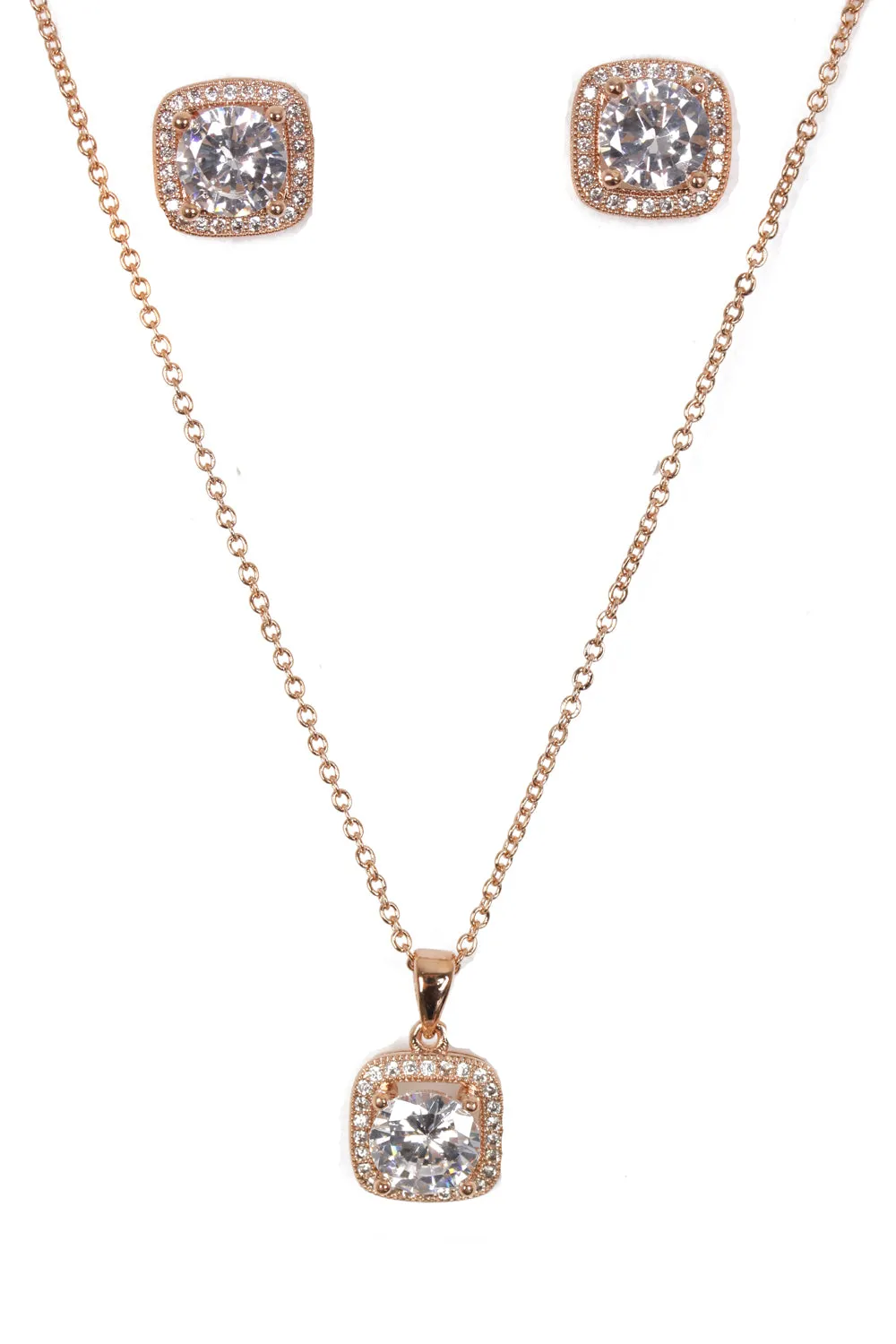 Square Cubic Zirconia Necklace & Earring Sets