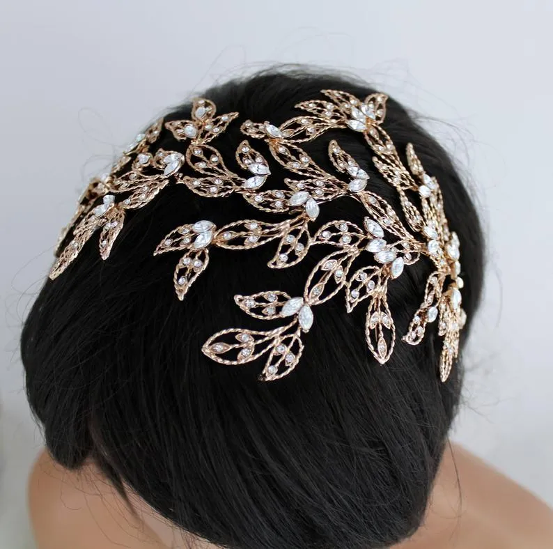 Stunning Crystal Leaf Wedding Headpiece Bridal Cap