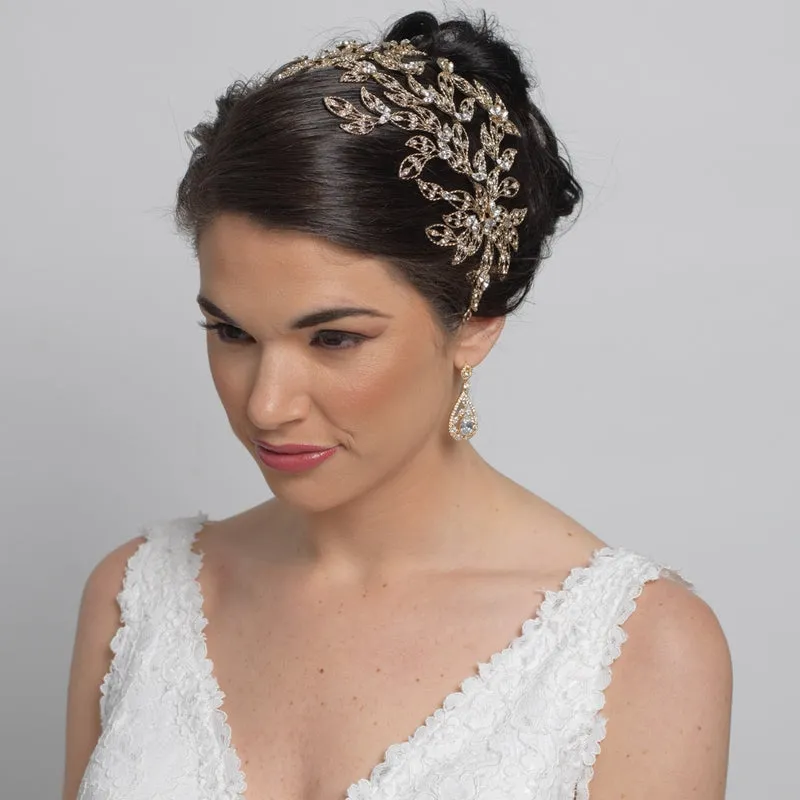 Stunning Crystal Leaf Wedding Headpiece Bridal Cap