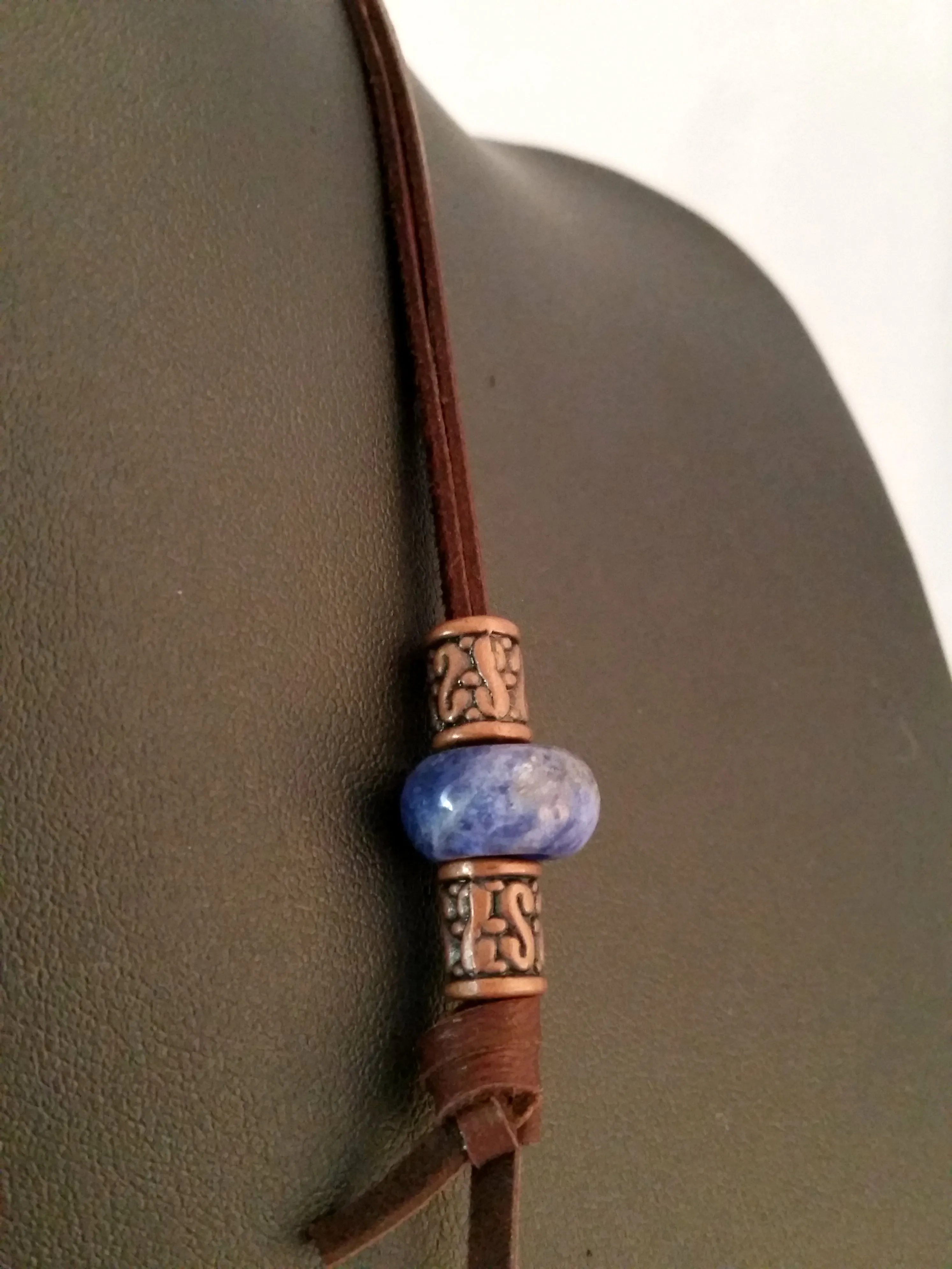 Thor's Hammer Necklace Copper Brown Leather Lapis Blue | MTM