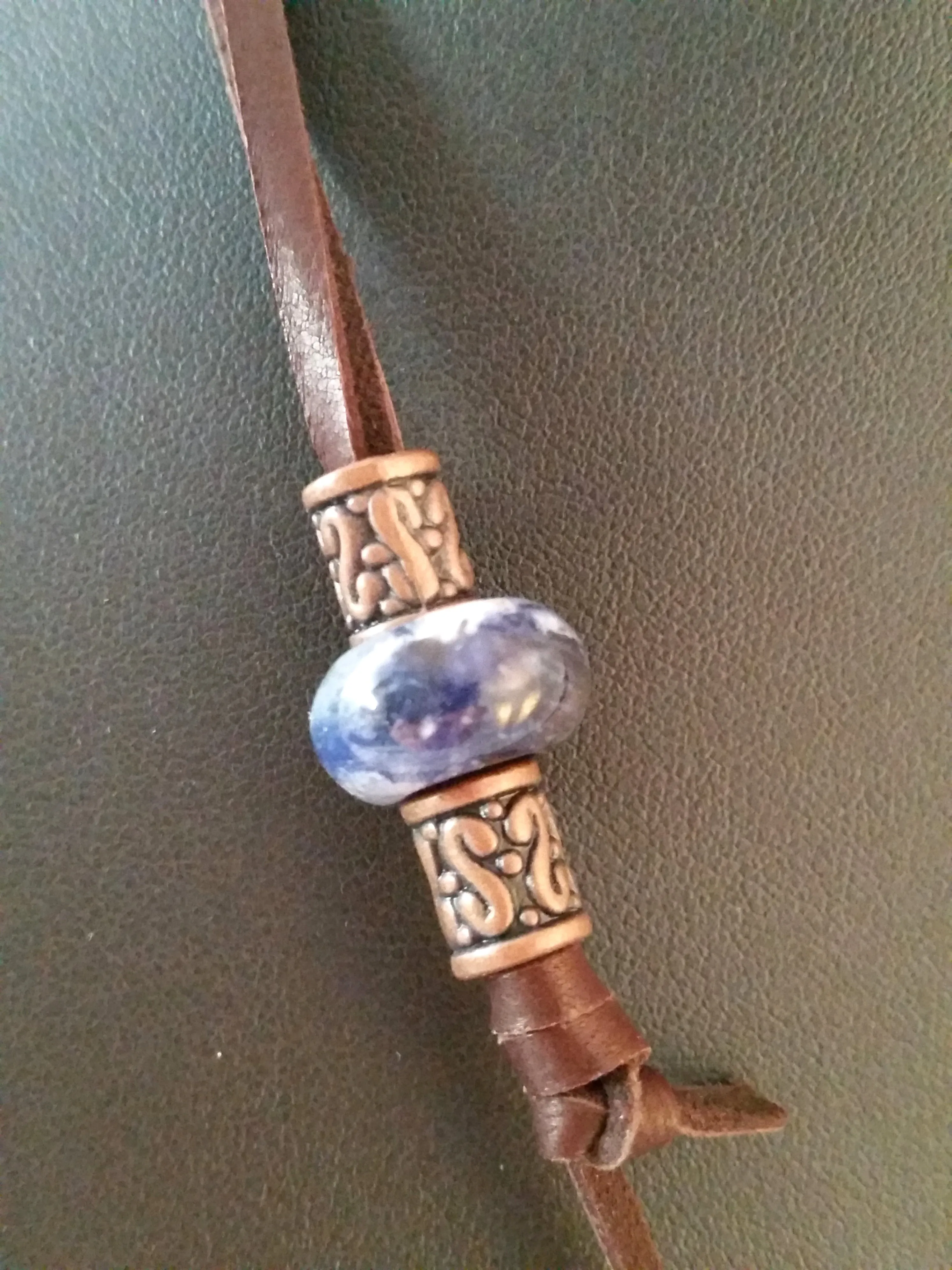 Thor's Hammer Necklace Copper Brown Leather Lapis Blue