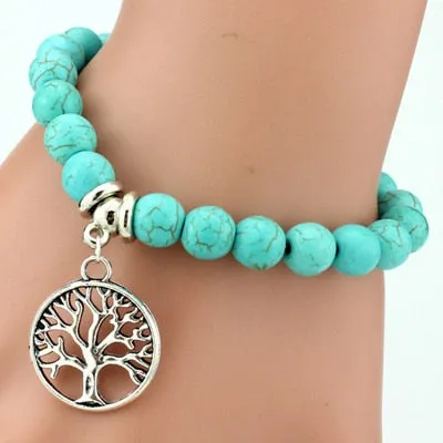 Tree of Life Boho Charm Bracelet Lucky Bangles Charms Stone Bracelet